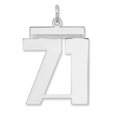 Polished Number 71 Charm Pendant in Real 925 Sterling Silver