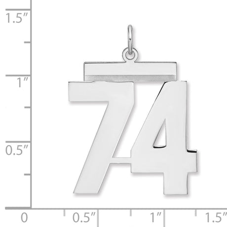 Polished Number 74 Charm Pendant in Real 925 Sterling Silver
