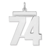 Polished Number 74 Charm Pendant in Real 925 Sterling Silver