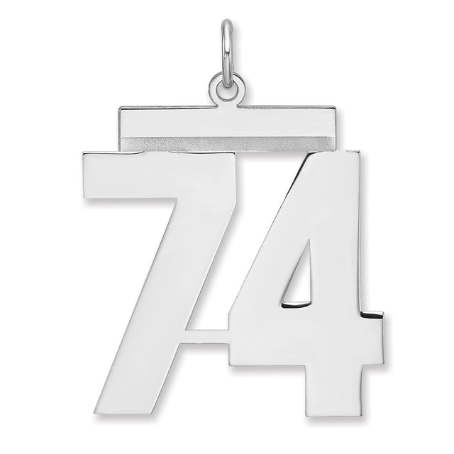 Polished Number 74 Charm Pendant in Real 925 Sterling Silver