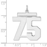 Polished Number 75 Charm Pendant in Real 925 Sterling Silver
