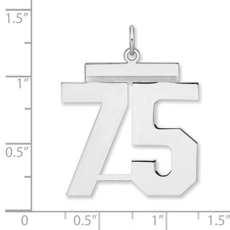 Polished Number 75 Charm Pendant in Real 925 Sterling Silver