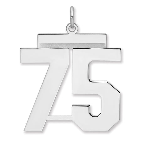 Polished Number 75 Charm Pendant in Real 925 Sterling Silver