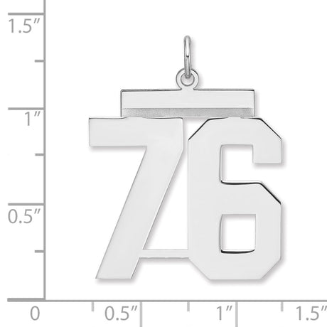 Polished Number 76 Charm Pendant in Real 925 Sterling Silver