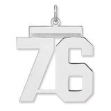 Polished Number 76 Charm Pendant in Real 925 Sterling Silver