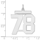 Polished Number 78 Charm Pendant in Real 925 Sterling Silver
