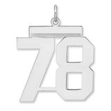 Polished Number 78 Charm Pendant in Real 925 Sterling Silver