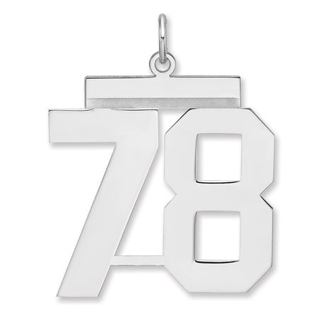 Polished Number 78 Charm Pendant in Real 925 Sterling Silver