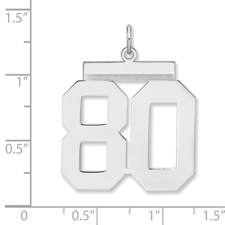 Polished Number 80 Charm Pendant in Real 925 Sterling Silver