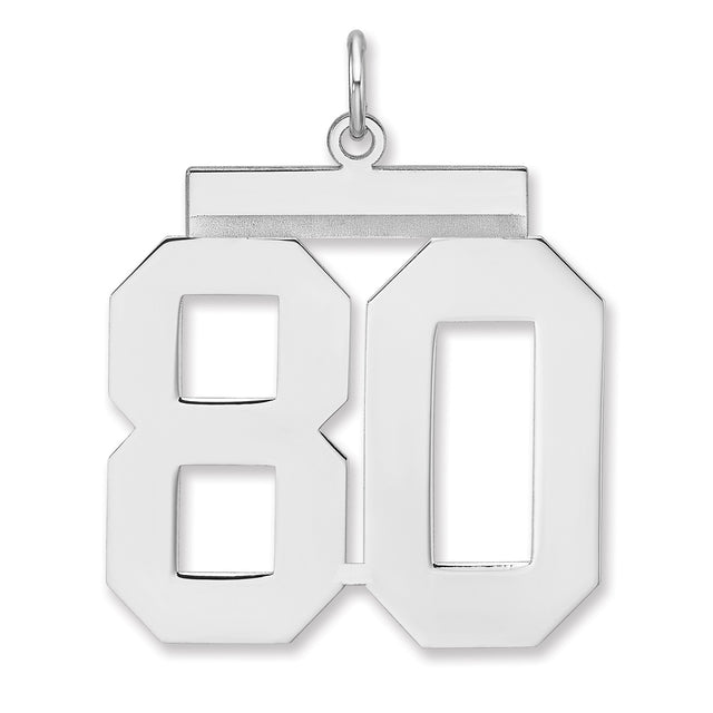Polished Number 80 Charm Pendant in Real 925 Sterling Silver