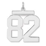 Polished Number 82 Charm Pendant in Real 925 Sterling Silver