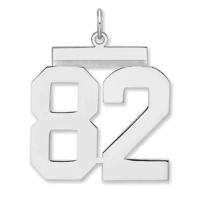 Polished Number 82 Charm Pendant in Real 925 Sterling Silver