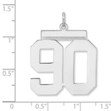 Polished Number 90 Charm Pendant in Real 925 Sterling Silver