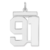 Polished Number 91 Charm Pendant in Real 925 Sterling Silver