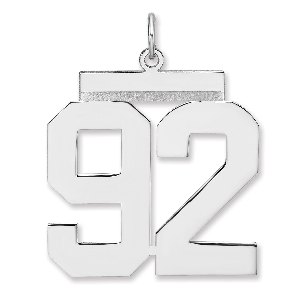 Polished Number 92 Charm Pendant in Real 925 Sterling Silver