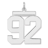 Polished Number 92 Charm Pendant in Real 925 Sterling Silver