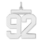 Polished Number 92 Charm Pendant in Real 925 Sterling Silver
