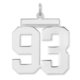 Polished Number 93 Charm Pendant in Real 925 Sterling Silver
