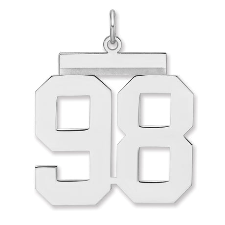 Polished Number 98 Charm Pendant in Real 925 Sterling Silver