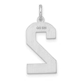 Sterling Silver Number 2 Pendant Charm with Bold Outline and Matte Interior Detail