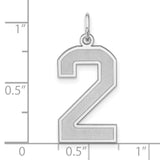 Sterling Silver Number 2 Pendant Charm with Bold Outline and Matte Interior Detail
