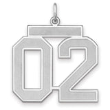 Satin Number 02 Charm Pendant in Real 925 Sterling Silver