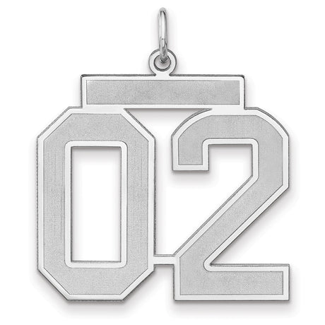 Satin Number 02 Charm Pendant in Real 925 Sterling Silver