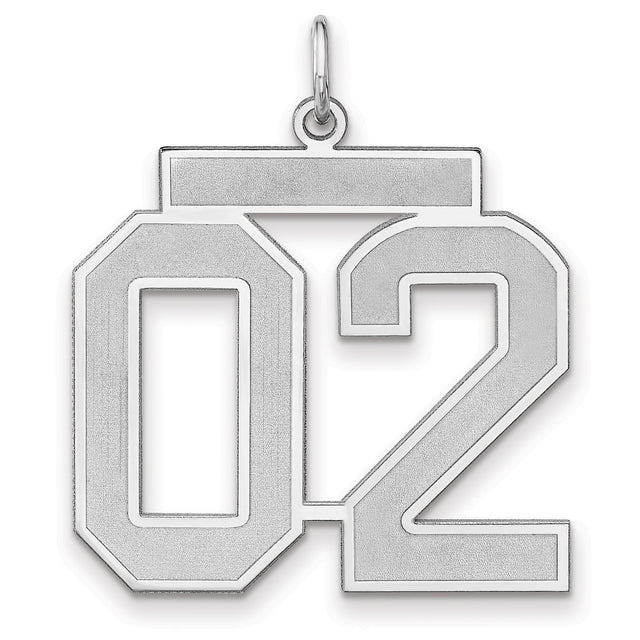 Satin Number 02 Charm Pendant in Real 925 Sterling Silver