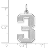 Sterling Silver Number 3 Pendant Charm, Bold Block Style, Minimalist Unisex Jewelry