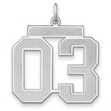 Satin Number 03 Charm Pendant in Real 925 Sterling Silver