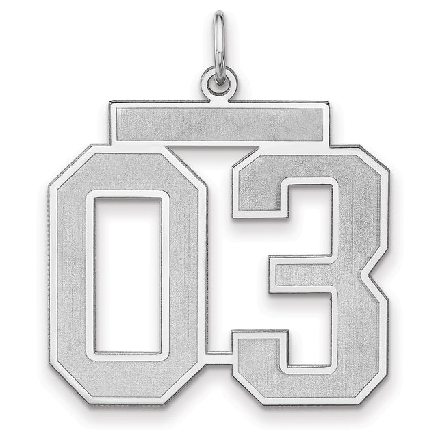 Satin Number 03 Charm Pendant in Real 925 Sterling Silver