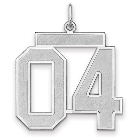 Satin Number 04 Charm Pendant in Real 925 Sterling Silver