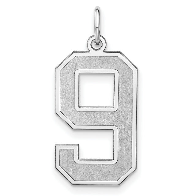 Sterling Silver Number 9 Pendant Charm, Bold Block Style Unisex Jewelry
