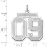 Satin Number 09 Charm Pendant in Real 925 Sterling Silver