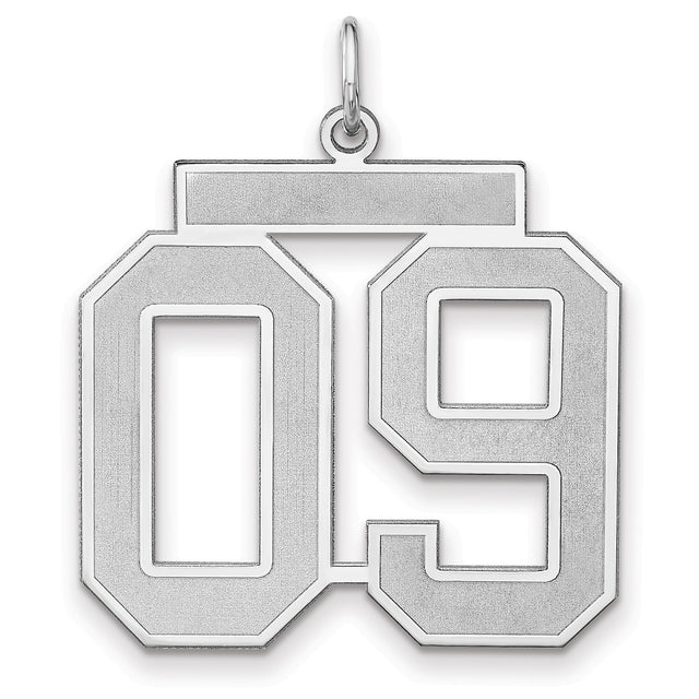 Satin Number 09 Charm Pendant in Real 925 Sterling Silver