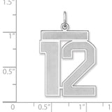 Satin Number 12 Charm Pendant in Real 925 Sterling Silver