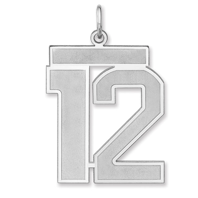 Satin Number 12 Charm Pendant in Real 925 Sterling Silver