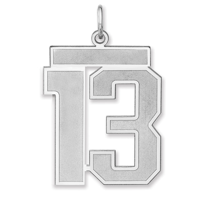 Satin Number 13 Charm Pendant in Real 925 Sterling Silver