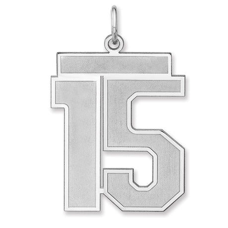 Satin Number 15 Charm Pendant in Real 925 Sterling Silver