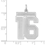 Satin Number 16 Charm Pendant in Real 925 Sterling Silver