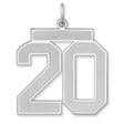 Satin Number 20 Charm Pendant in Real 925 Sterling Silver