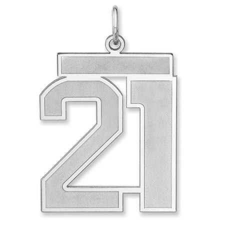 Satin Number 21 Charm Pendant in Real 925 Sterling Silver