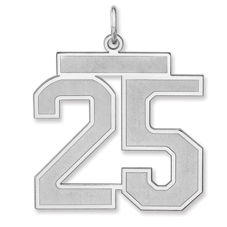 Satin Number 25 Charm Pendant in Real 925 Sterling Silver