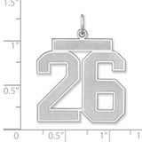 Satin Number 26 Charm Pendant in Real 925 Sterling Silver
