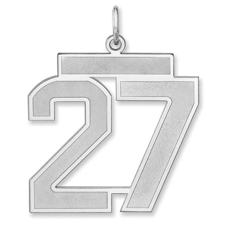 Satin Number 27 Charm Pendant in Real 925 Sterling Silver