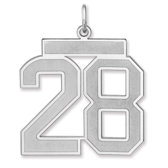 Satin Number 28 Charm Pendant in Real 925 Sterling Silver