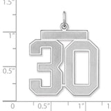 Satin Number 30 Charm Pendant in Real 925 Sterling Silver