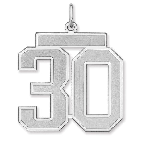 Satin Number 30 Charm Pendant in Real 925 Sterling Silver