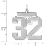 Satin Number 32 Charm Pendant in Real 925 Sterling Silver