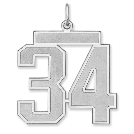 Satin Number 34 Charm Pendant in Real 925 Sterling Silver